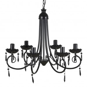 Candelabro pendente de cristal preto para 6 bulbos H