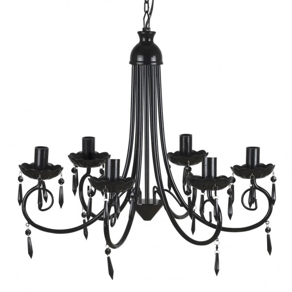 Candelabro pendente de cristal preto para 6 bulbos M 2