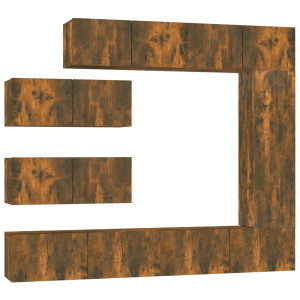 Set de muebles de TV 7 pzas madera contrachapada roble ahumado H