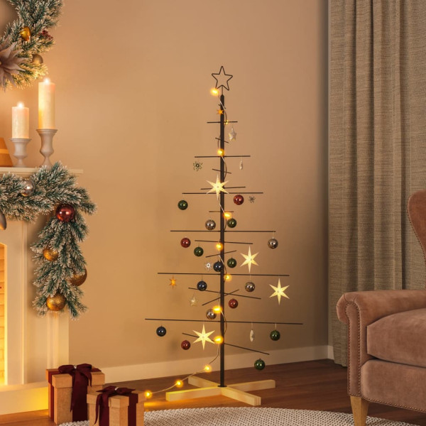 Árvore de Natal de metal com base em madeira 150 cm preto M 3