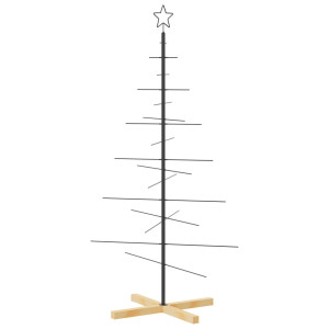Árvore de Natal de metal com base em madeira 150 cm preto H