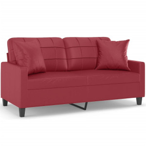 Sofá 2 lugares +almofadas 140cm couro artificial vermelho tinto H