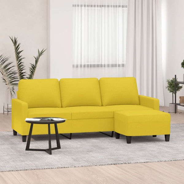 Sofá de 3 plazas con taburete de tela amarillo claro 180 cm D