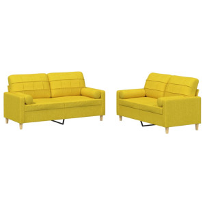 2 pcs conjunto de sofás com almofadas tecido amarelo-claro H