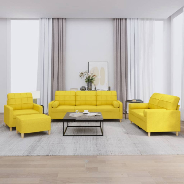 4 pcs conjunto de sofás com almofadas tecido amarelo-claro D