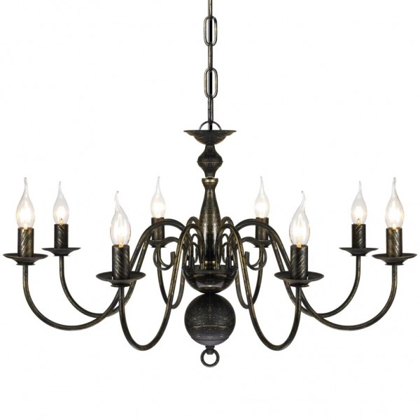 Candelabro de metal preto antigo com 8 lâmpadas E14 M 3