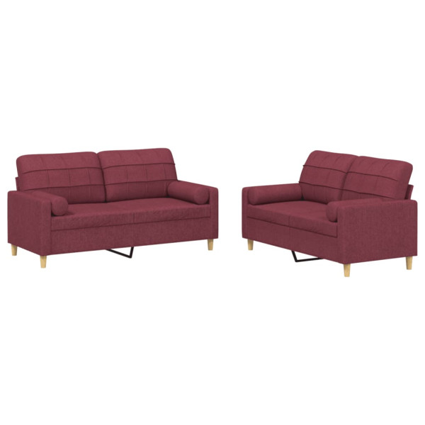 2 pcs conjunto de sofás com almofadas tecido vermelho-tinto M 2