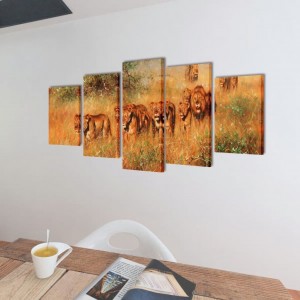 Set decorativo de lienzos para la pared modelo leones. 100 x 50 cm H