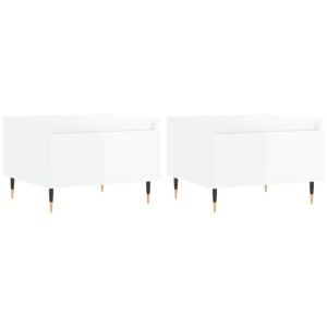 Mesas centro 2 uds madera ingeniería blanco brillo 50x46x35 cm H