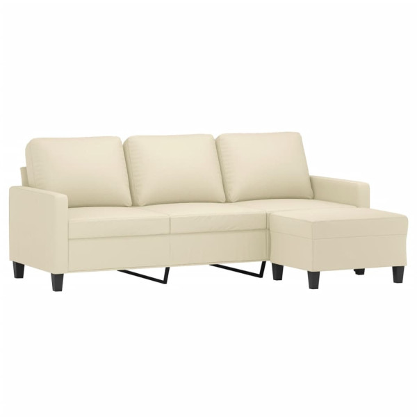 Sofá 3 lugares c/ apoio pés 180 cm couro artificial cor creme M 3