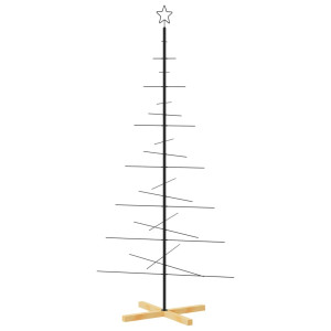 Árvore de Natal de metal com base em madeira 180 cm preto H