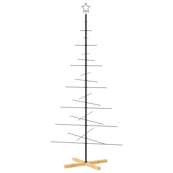 Árvore de Natal de metal com base em madeira 180 cm preto M 2
