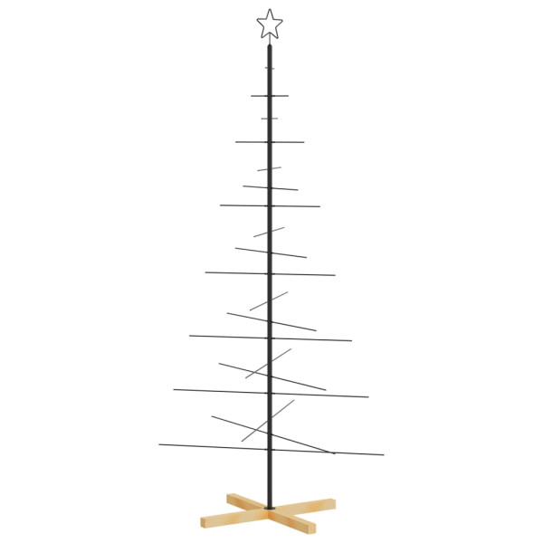 Árvore de Natal de metal com base em madeira 180 cm preto M 5