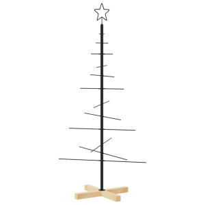 Árvore de Natal de metal com base em madeira 120 cm preto H