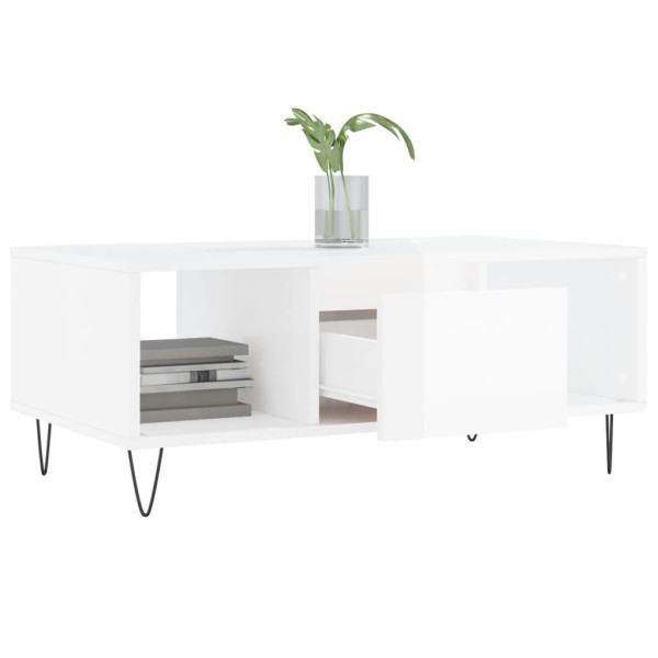 Mesa de centro madera contrachapada blanco brillo 90x50x36.5 cm M 4