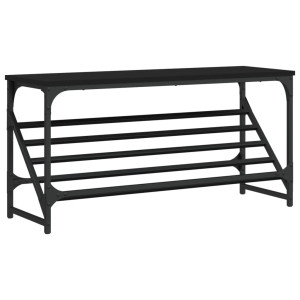 Mueble zapatero de madera de ingeniería negro 90x30x45 cm H