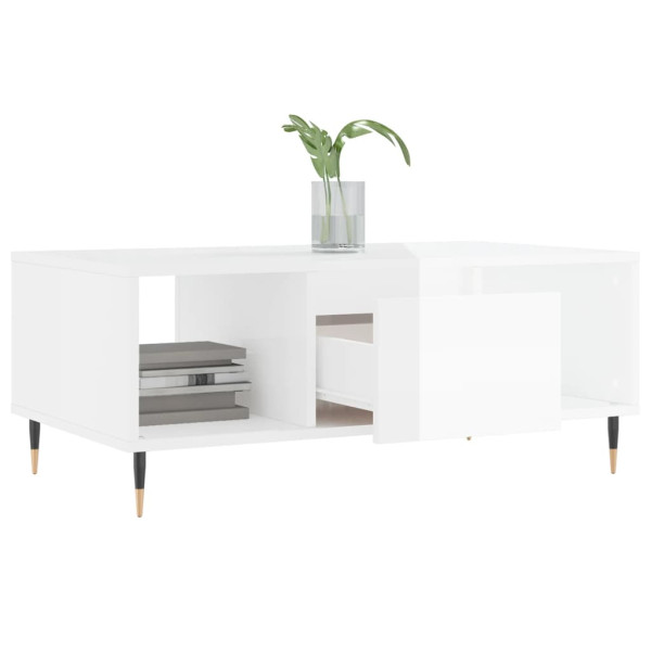 Mesa de centro madera contrachapada blanco brillo 90x50x36.5 cm M 4