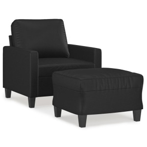 Sillón con taburete cuero sintético negro 60 cm H