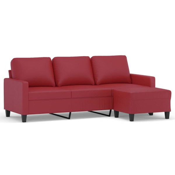 Sofá de 3 plazas con taburete cuero sintético rojo tinto 180 cm M 2