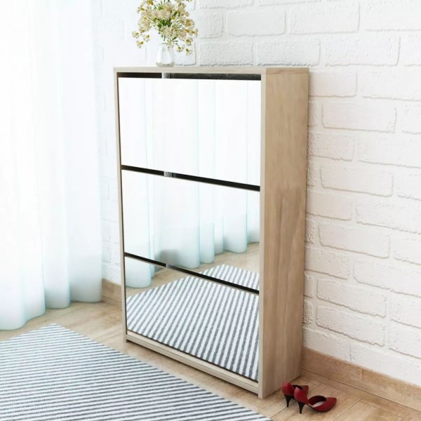 Mueble zapatero 3 compartimentos espejo roble 63x17x102.5 cm D