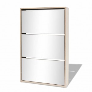Mueble zapatero 3 compartimentos espejo roble 63x17x102.5 cm H