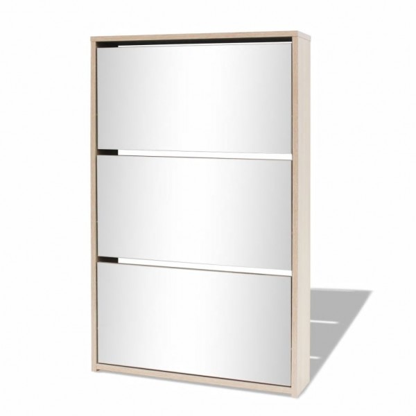 Mueble zapatero 3 compartimentos espejo roble 63x17x102.5 cm M 2