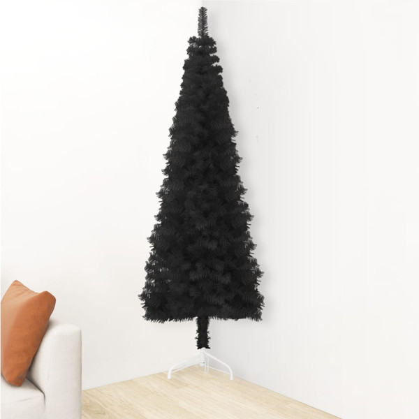 Medio árbol de Navidad artificial con soporte negro 150 cm M 2