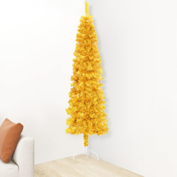 Meia árvore de Natal fina com suporte 120 cm dourado M 3