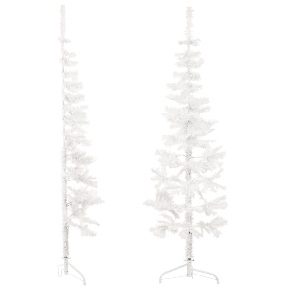 Meia árvore de Natal fina com suporte 180 cm branco M 4