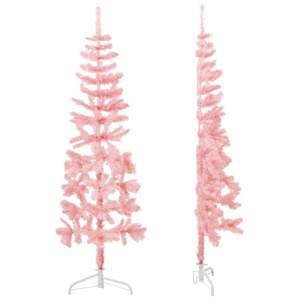 Medio árbol de Navidad artificial con soporte rosa 150 cm M 4