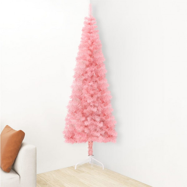 Medio árbol de Navidad artificial con soporte rosa 210 cm M 2