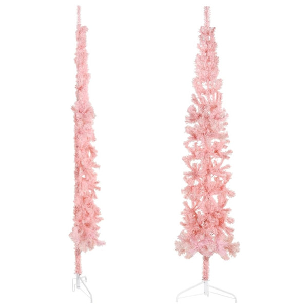 Medio árbol de Navidad artificial con soporte rosa 210 cm M 3