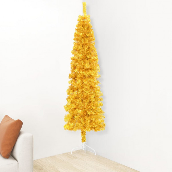 Medio árbol de Navidad artificial con soporte dorado 240 cm M 3