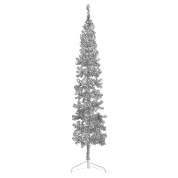 Medio árbol de Navidad artificial con soporte plateado 240 cm M 4