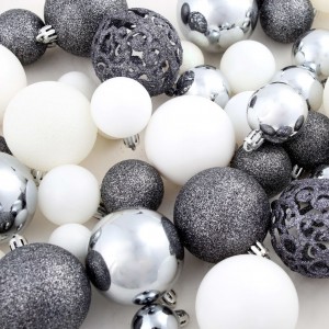 Lote de bolas de Navidad 100 unidades blanco/gris 3/4/6 cm H