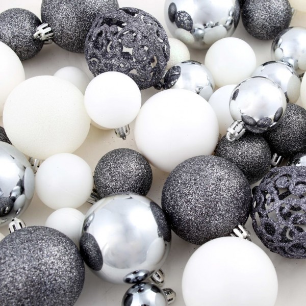 Lote de bolas de Navidad 100 unidades blanco/gris 3/4/6 cm M 2