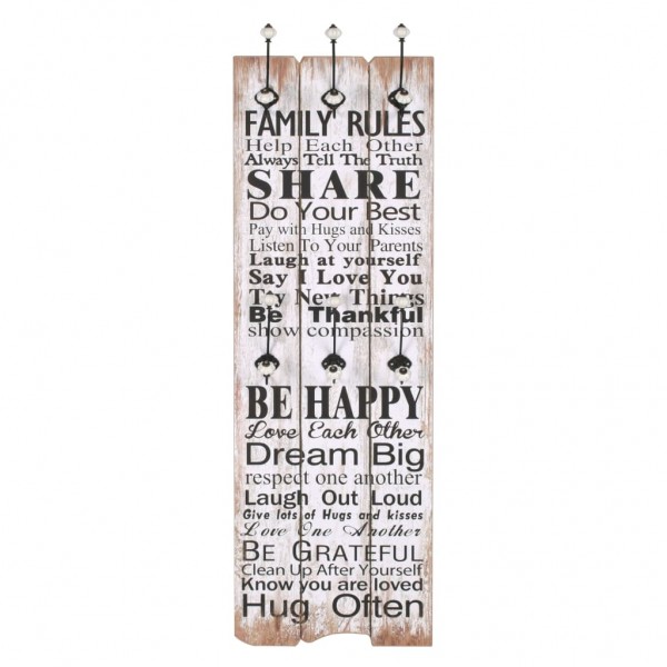 Perchero de pared FAMILY RULES con 6 ganchos 120x40 cm M 2