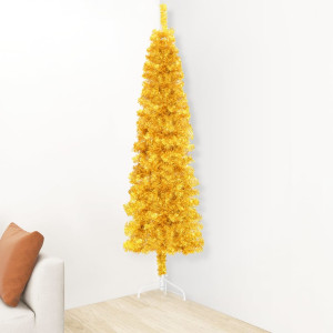 Meia árvore de Natal fina com suporte 150 cm dourado H