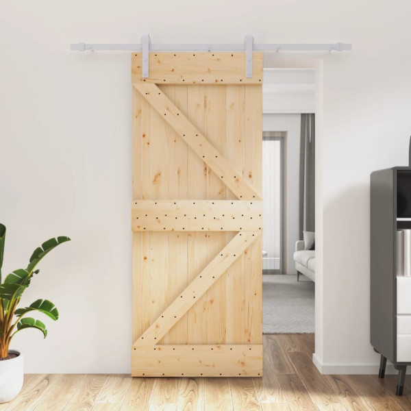 Puerta corredera con herrajes madera maciza de pino 85x210 cm D