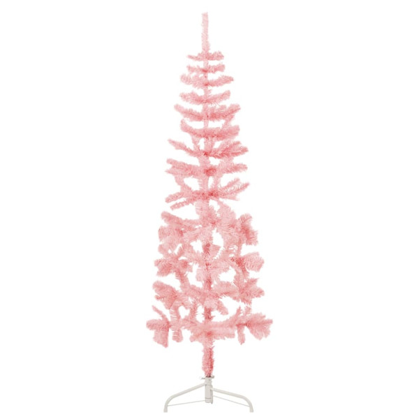 Medio árbol de Navidad artificial con soporte rosa 120 cm M 4