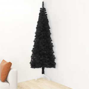 Meia árvore de Natal fina com suporte 180 cm preto H