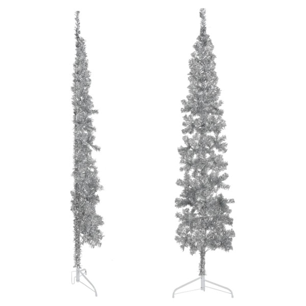 Medio árbol de Navidad artificial con soporte plateado 210 cm M 3