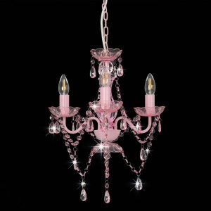 Lustre com contas redondo 3 x E14 cor-de-rosa H