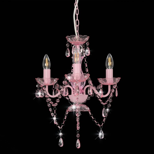 Lustre com contas redondo 3 x E14 cor-de-rosa M 2