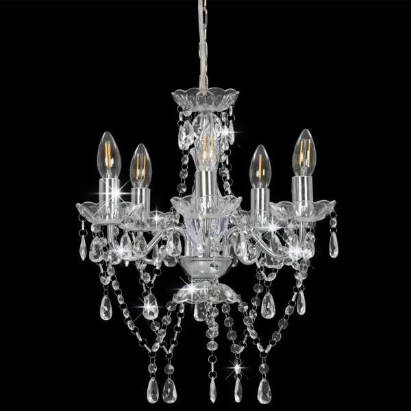 Lustre com contas de cristal redondo prateado 5 x E14 M 2