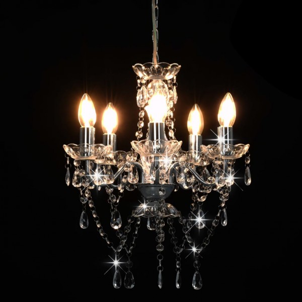 Lustre com contas de cristal redondo prateado 5 x E14 M 3