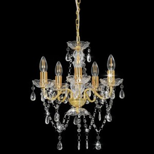 Lustre com contas de cristal redondo 5 x E14 dourado H