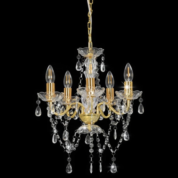 Lustre com contas de cristal redondo 5 x E14 dourado M 2