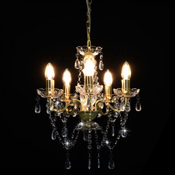 Lustre com contas de cristal redondo 5 x E14 dourado M 3