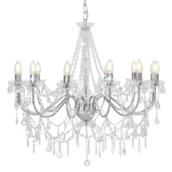 Lámpara de araña con cuentas plateado 12 bombillas E14 D